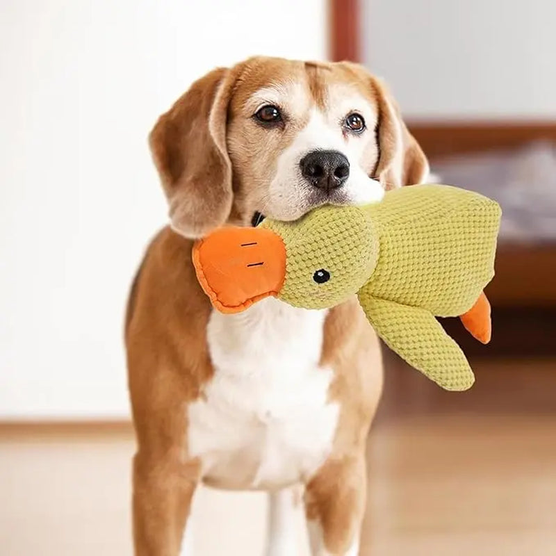 Plush Squeaky Duck Dog Toy - Ultra-Soft Corduroy Chew and Tug Toy with Built-In Sound, Durable and Safe Interactive Plaything for Dogs and Puppies
