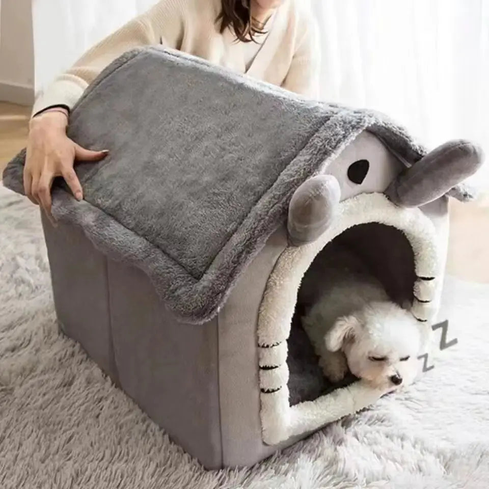All-Season Dog House-Style Bed - Removable and Washable Pet Bed for Small Dogs and Cats, Ideal for Winter Warmth