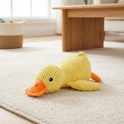 Plush Squeaky Duck Dog Toy - Ultra-Soft Corduroy Chew and Tug Toy with Built-In Sound, Durable and Safe Interactive Plaything for Dogs and Puppies