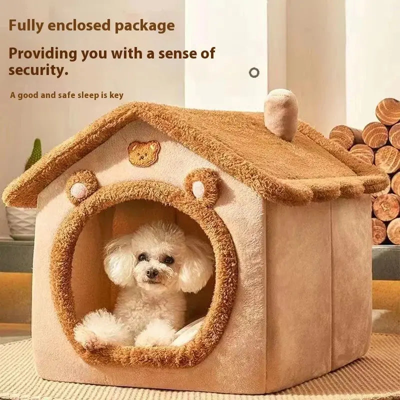 All-Season Dog House-Style Bed - Removable and Washable Pet Bed for Small Dogs and Cats, Ideal for Winter Warmth