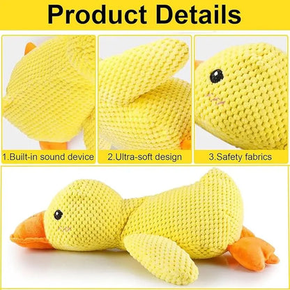 Plush Squeaky Duck Dog Toy - Ultra-Soft Corduroy Chew and Tug Toy with Built-In Sound, Durable and Safe Interactive Plaything for Dogs and Puppies