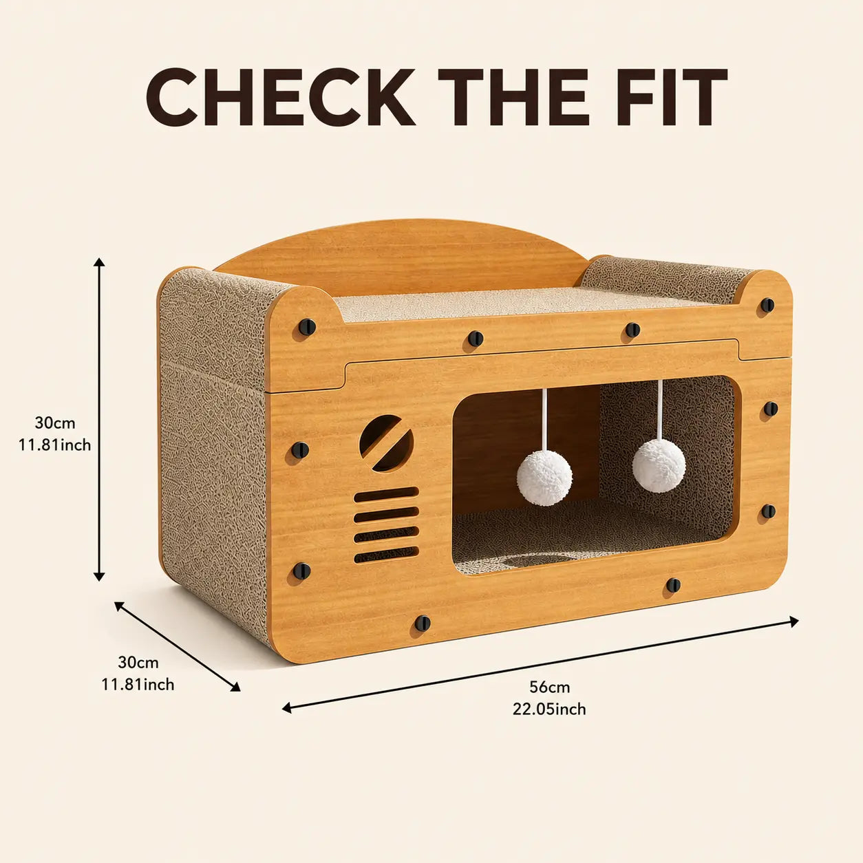 Eco-Friendly 3-in-1 Cardboard Cat Scratcher House: Cozy Lounge Bed, Durable Scratching Pad, and Indoor Cave with Teaser Balls for Relaxation and Play
