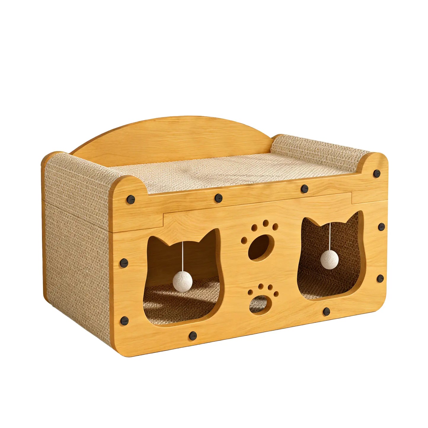 Eco-Friendly 3-in-1 Cardboard Cat Scratcher House: Cozy Lounge Bed, Durable Scratching Pad, and Indoor Cave with Teaser Balls for Relaxation and Play