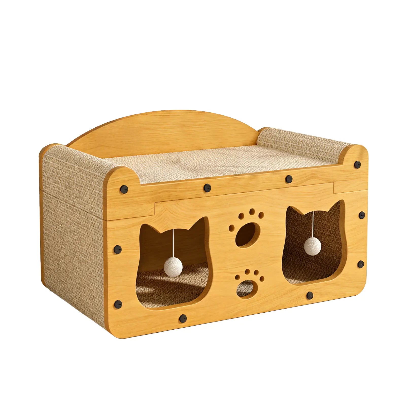 Eco-Friendly 3-in-1 Cardboard Cat Scratcher House: Cozy Lounge Bed, Durable Scratching Pad, and Indoor Cave with Teaser Balls for Relaxation and Play