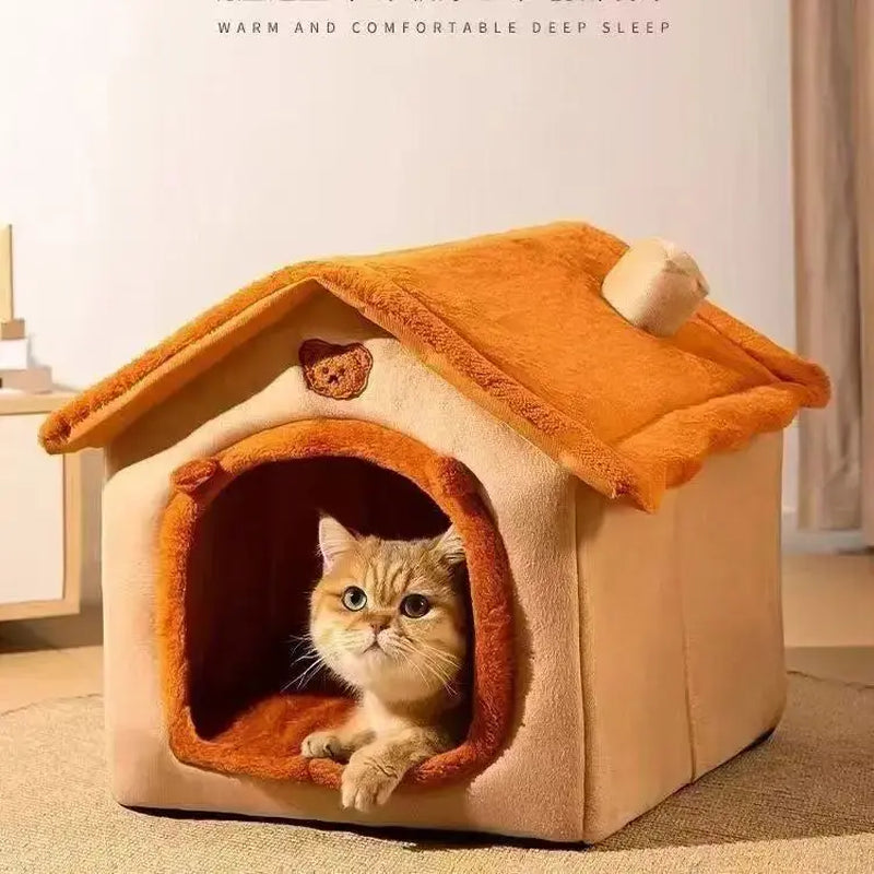 All-Season Dog House-Style Bed - Removable and Washable Pet Bed for Small Dogs and Cats, Ideal for Winter Warmth