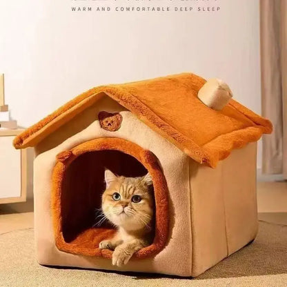 All-Season Dog House-Style Bed - Removable and Washable Pet Bed for Small Dogs and Cats, Ideal for Winter Warmth