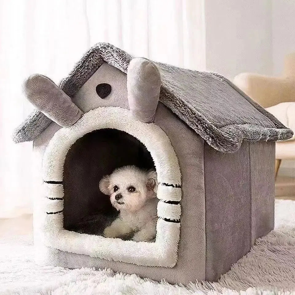 All-Season Dog House-Style Bed - Removable and Washable Pet Bed for Small Dogs and Cats, Ideal for Winter Warmth
