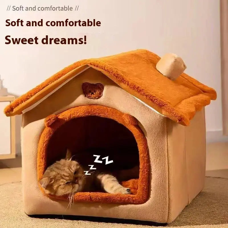 All-Season Dog House-Style Bed - Removable and Washable Pet Bed for Small Dogs and Cats, Ideal for Winter Warmth