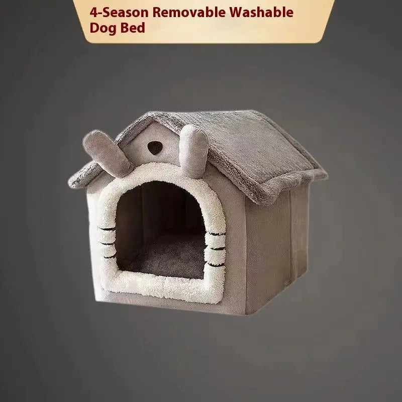 All-Season Dog House-Style Bed - Removable and Washable Pet Bed for Small Dogs and Cats, Ideal for Winter Warmth