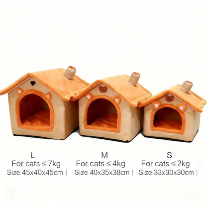 All-Season Dog House-Style Bed - Removable and Washable Pet Bed for Small Dogs and Cats, Ideal for Winter Warmth