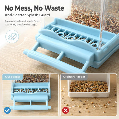 Automatic Gravity Bird Cage Feeder - Clear No-Waste Seed Dispenser with Perch, Easy-Install House-Shaped Food Container for Small Birds (Parakeets, Budgies)